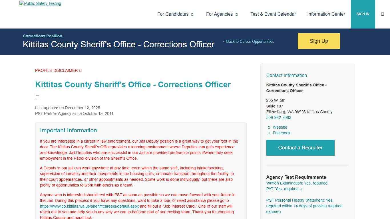 Public Safety Testing - Kittitas County Sheriff's Office - Corrections Officer